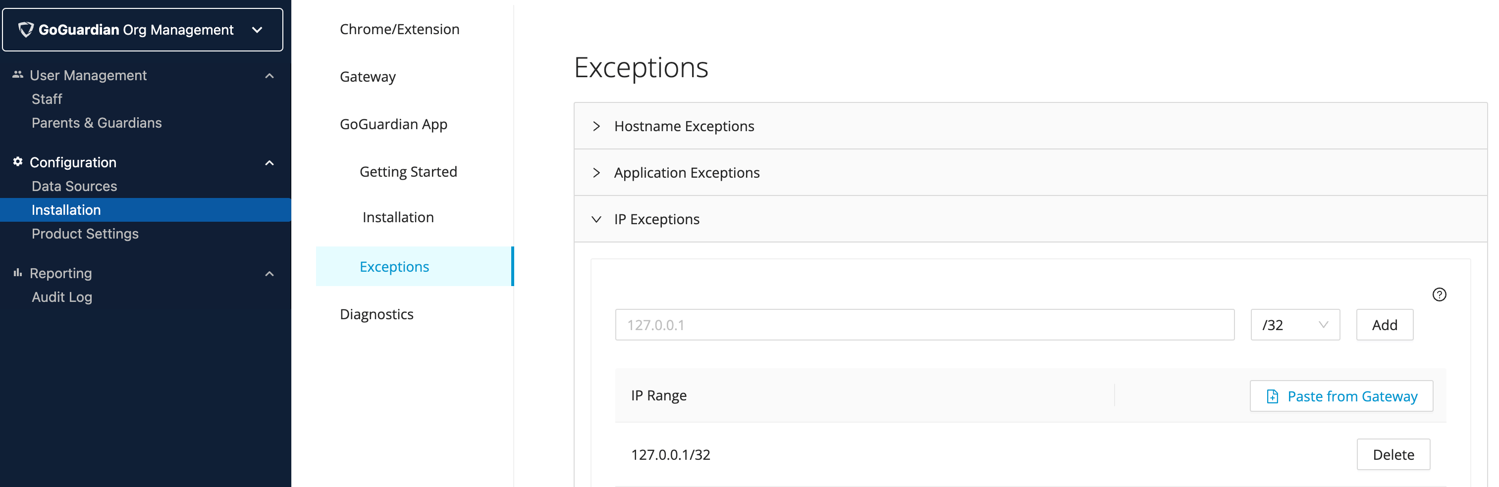 Add IP Exceptions