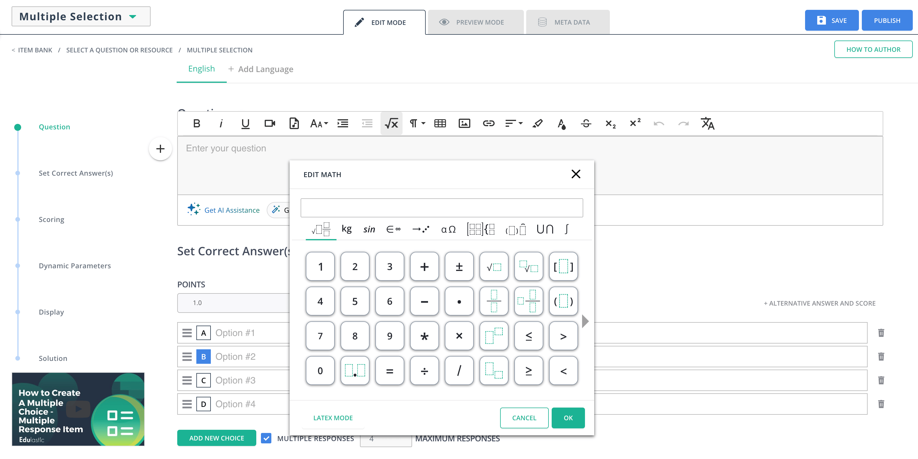 Add expressions through the Math Editor.