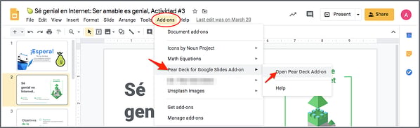 Gslides, open the add-on, red arrows