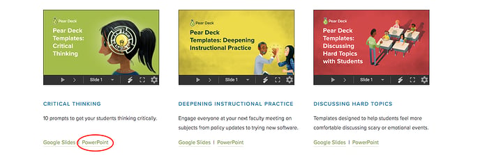 Pear deck templates page, powerpoint circled