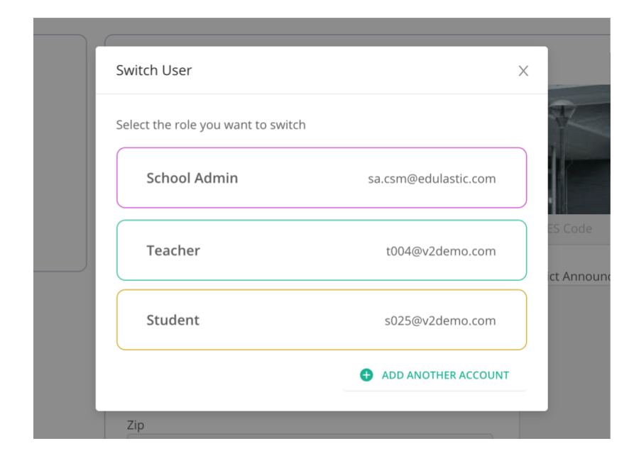 The Switch User screen that can be navigated to from the avatar menu > Switch Account.