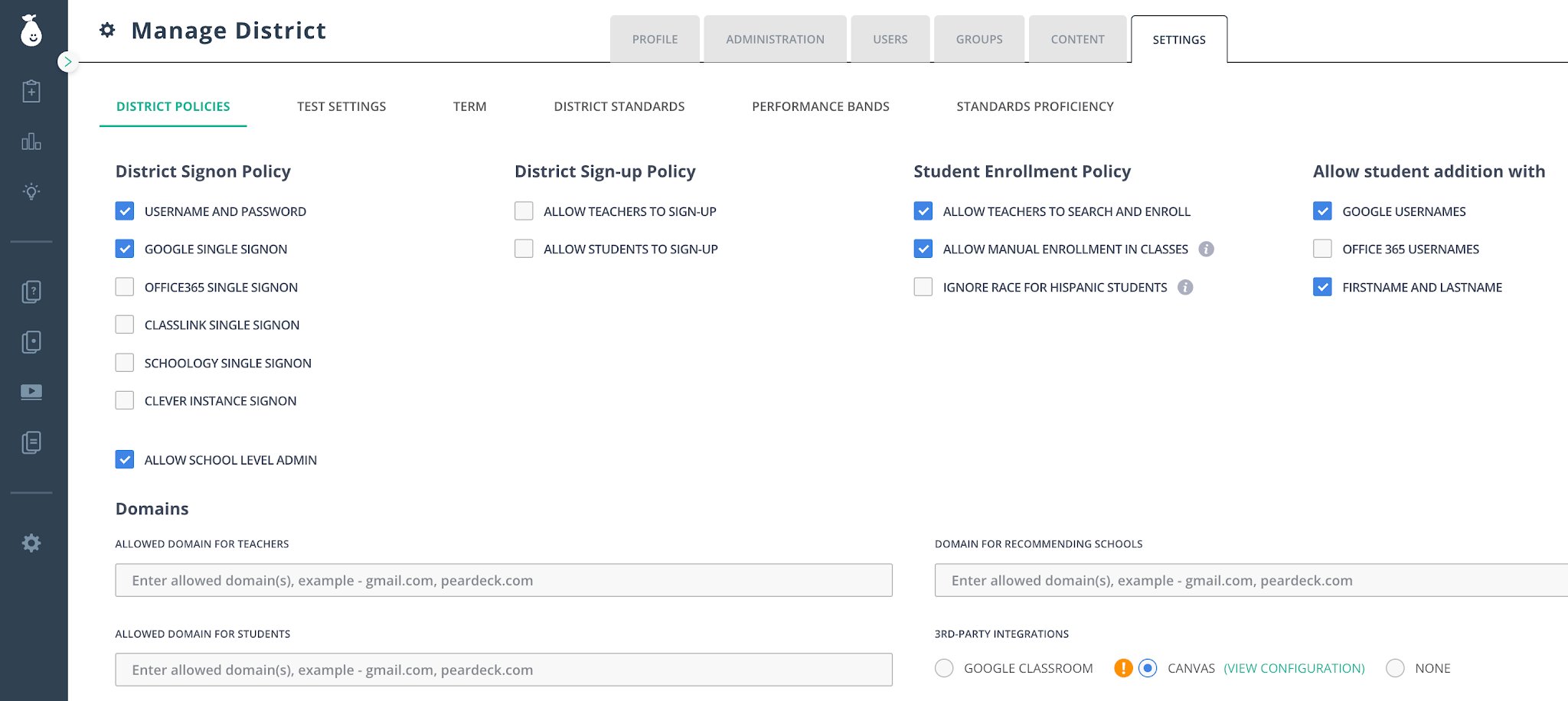 Open District Policies from Manage District settings.