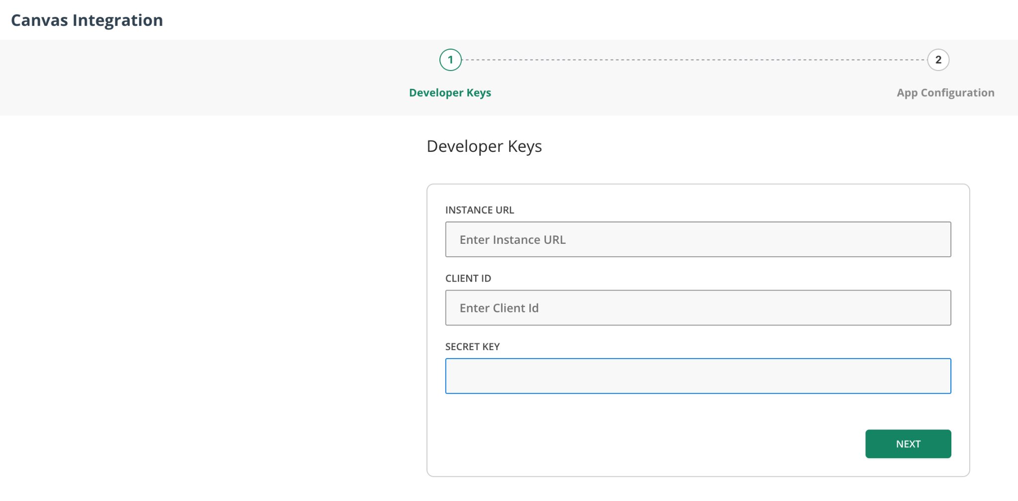 The Developer Keys tab in Pear Assessment Canvas Integration settings.
