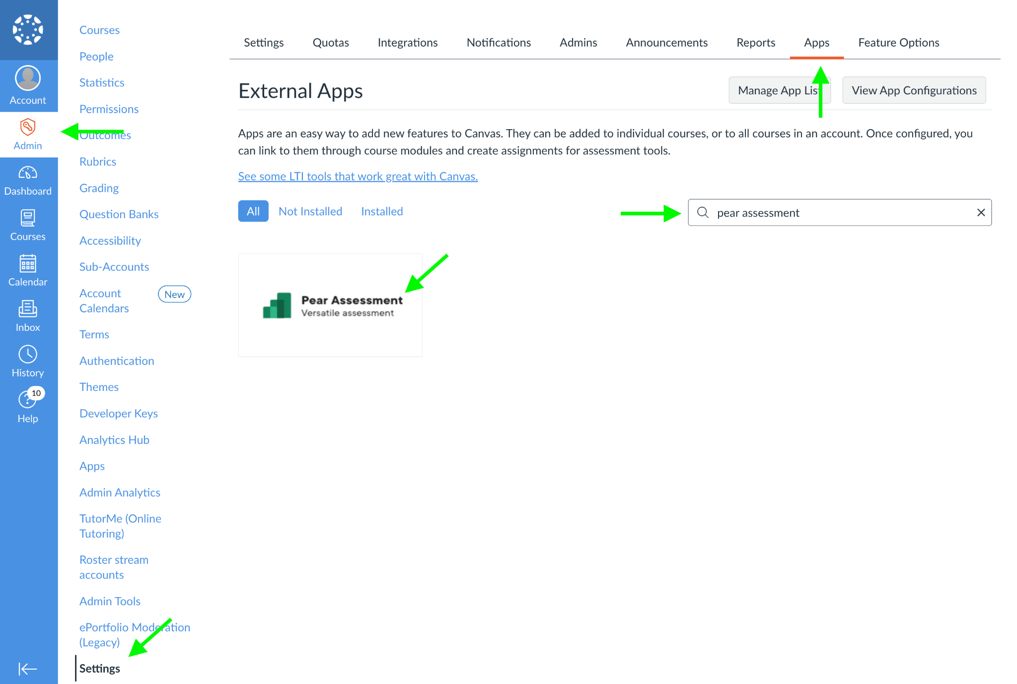 Find Pear Assessment in the Canvas App Center.