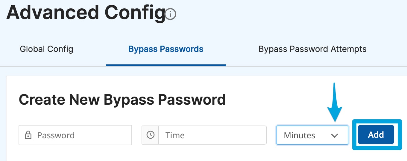 The Bypass Password configuration page used to create a customized Bypass Password and Bypass length