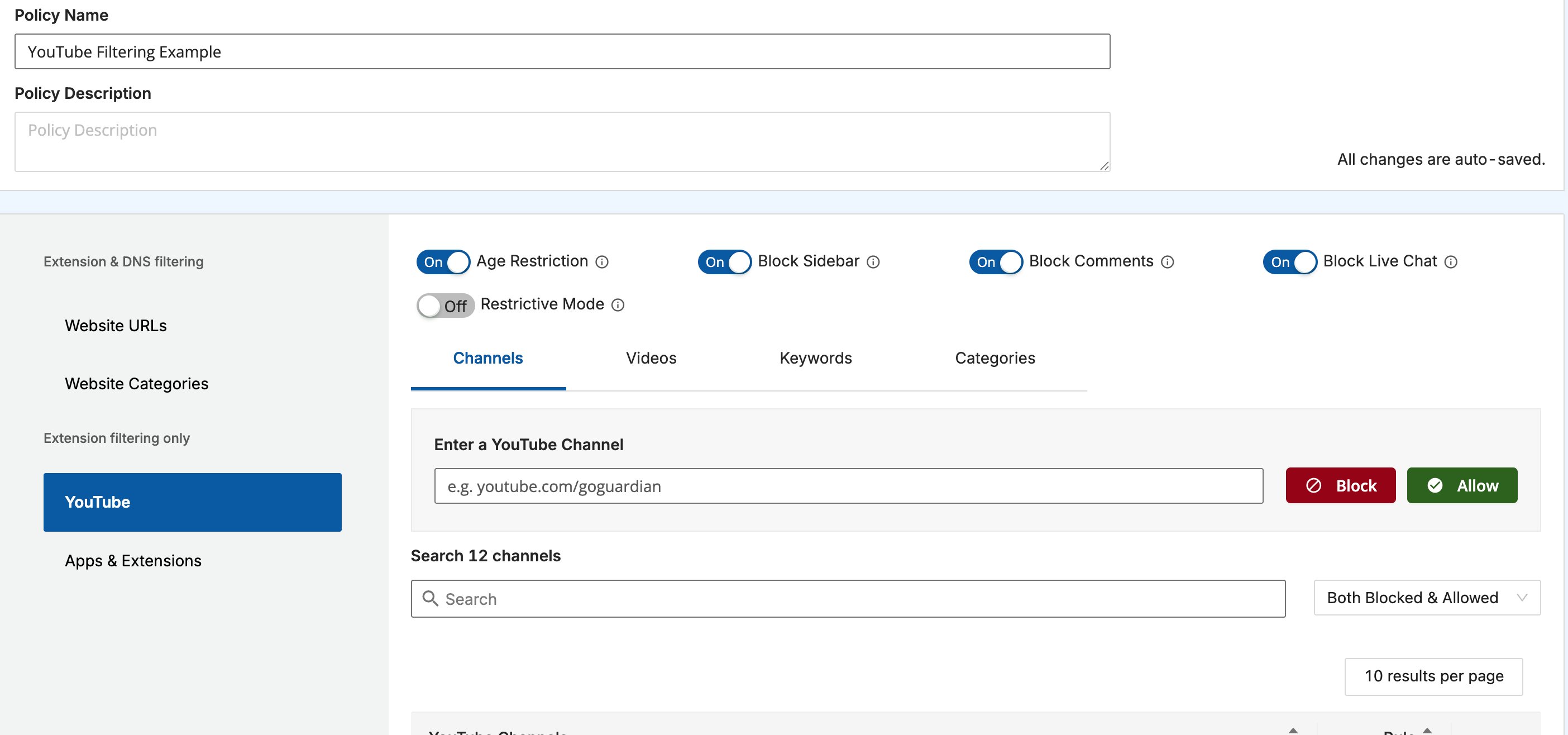 Create the Filtering Policy