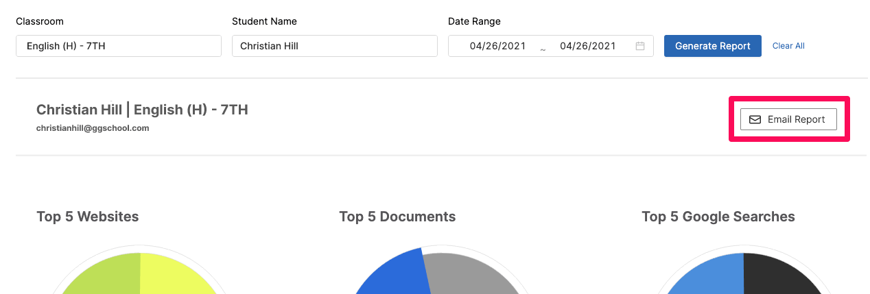Student report Email feature button
