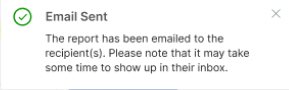 Success message for email report sent to recipient
