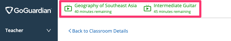 GoGuardian Teacher demonstrating two class sessions running simultaneously