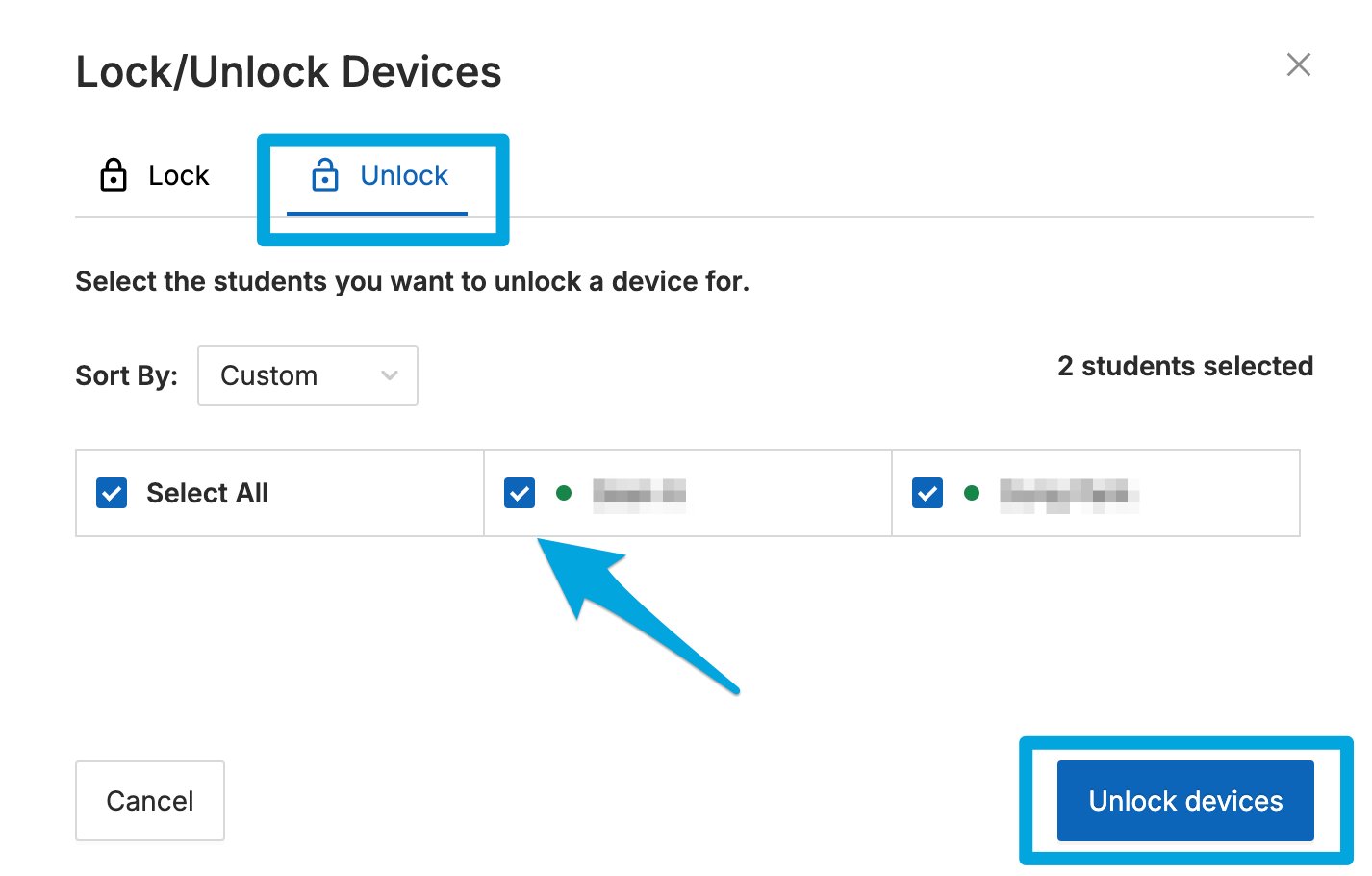 Unlock via Student Tile