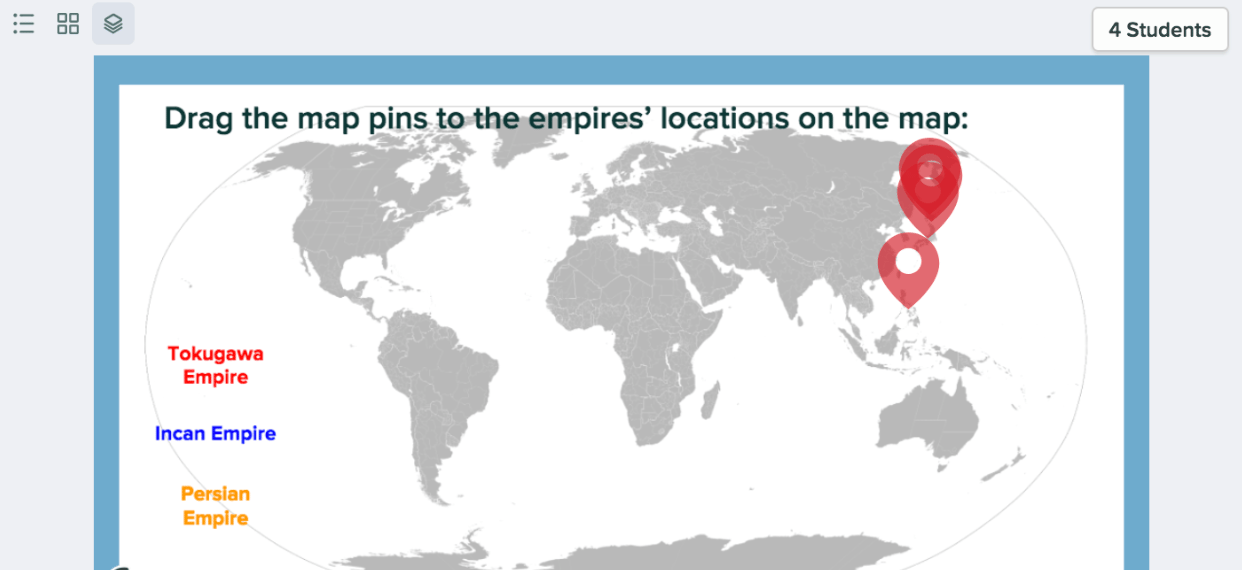 Projector view red pin icons choice for Draggables slide