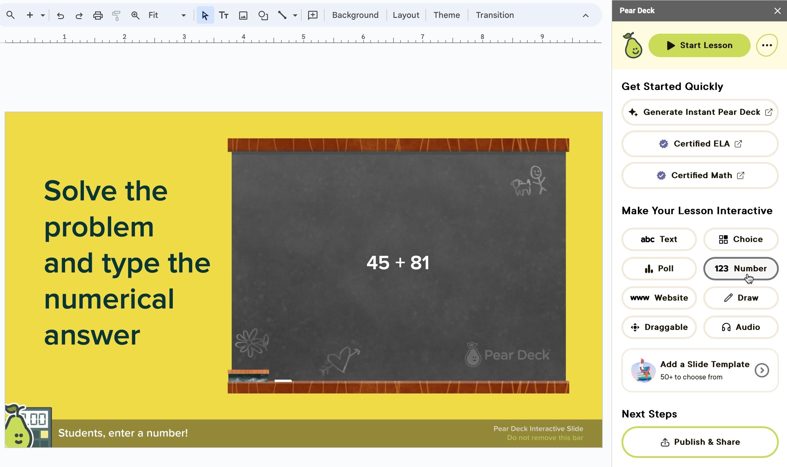 Gslides editor, create number slide