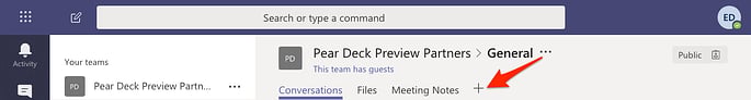 Teams, add a tab