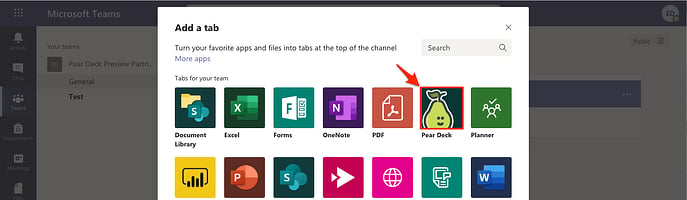 Teams, add a tab menu