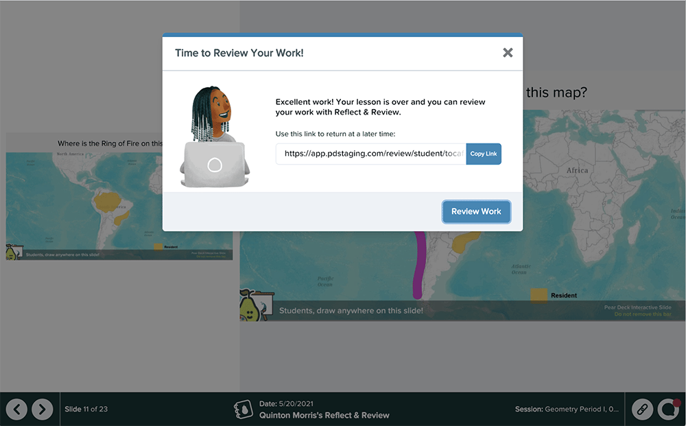 Reflect and review, student, welcome screen