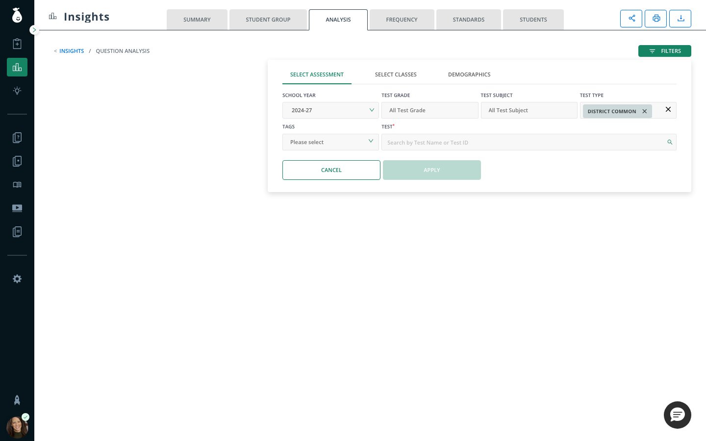 Click Question Analysis under Single Assessment Report.
