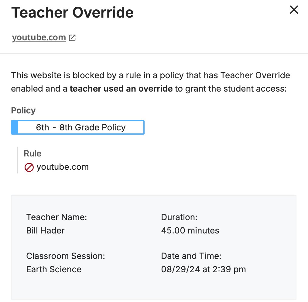 Override Blocked Websites in Teacher
