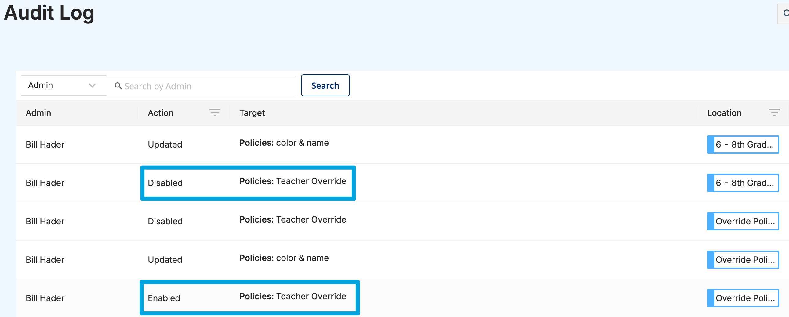 Enable Teacher Override in a Policy