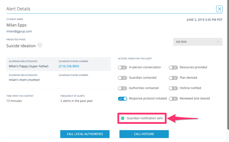 Beacon alert verification for Guardian notifications