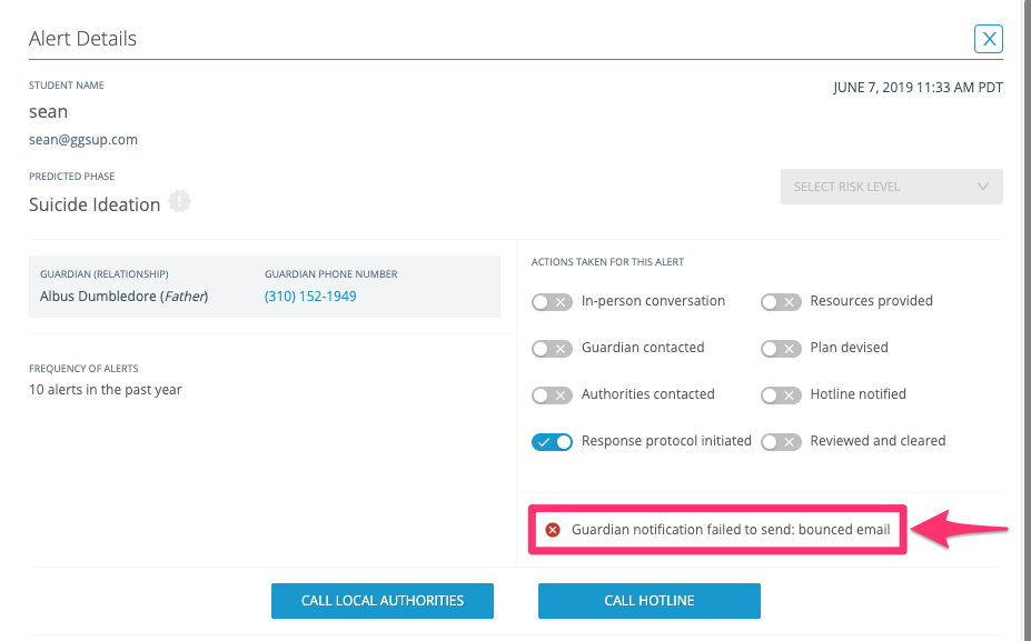 Beacon alert guardian notifications email failed verification
