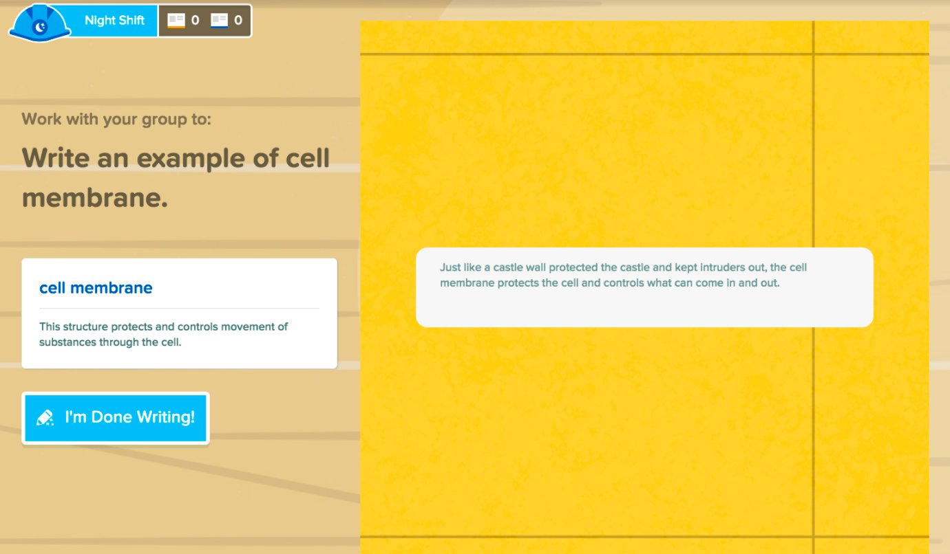 Example of a created Flashcard showing a definition and a sample sentence