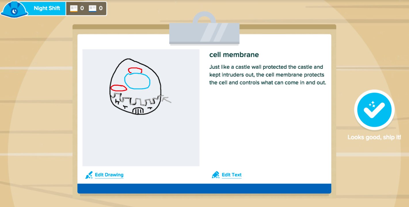 Flashcard example showing a drawing and a sample sentence