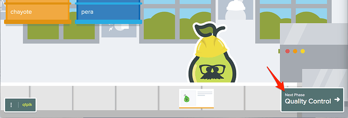 Production phase image with an arrow pointing to the quality control button