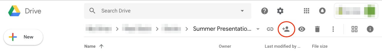 Drive, share button on menu