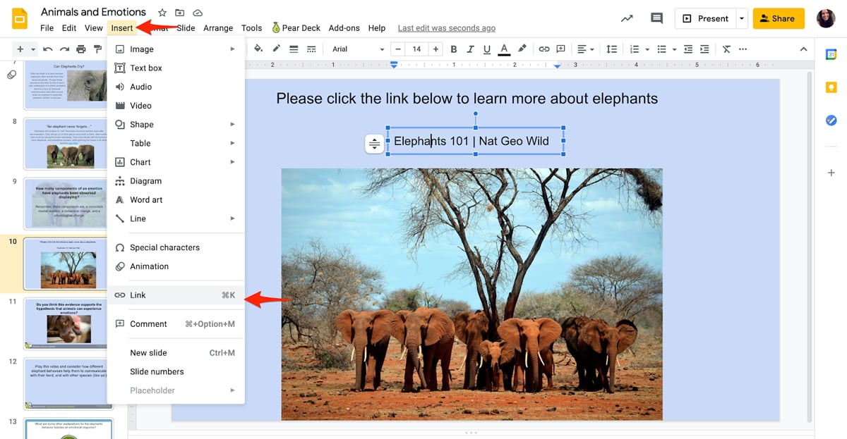Linking to a video from a text slide