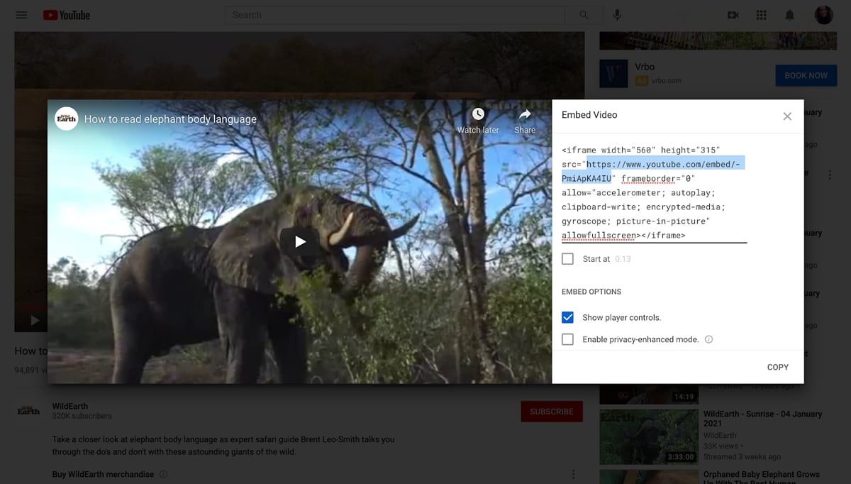 Embedding a video link onto a Website slide