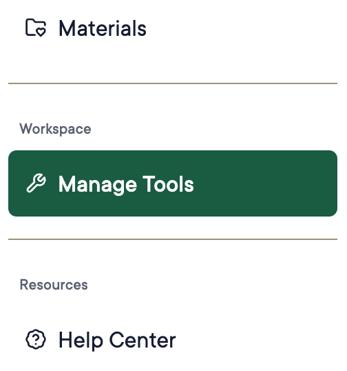 The "Manage Tools" button in the Pear Start navigation menu.