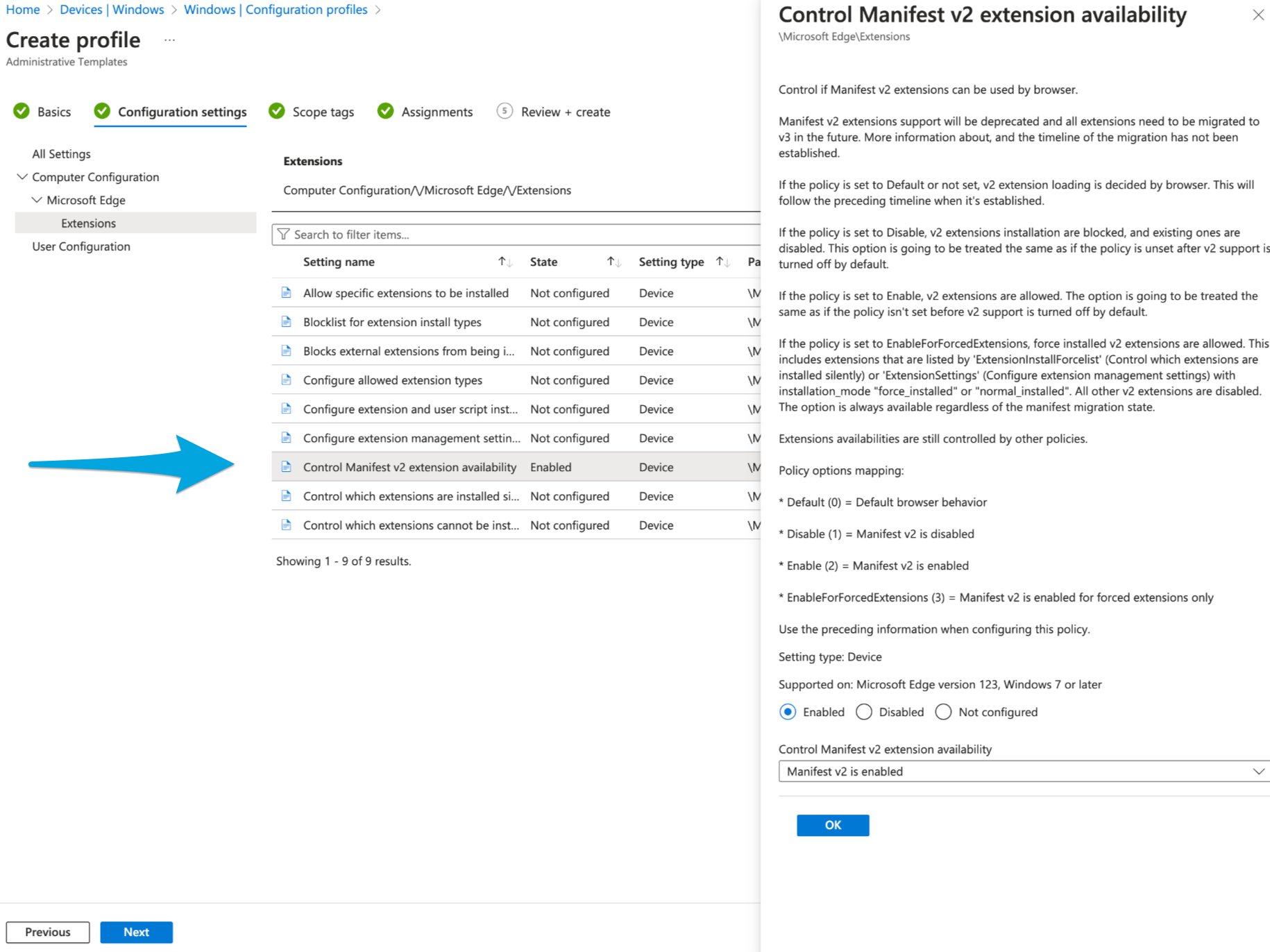 Enable Manifest V2 in Microsoft Intune
