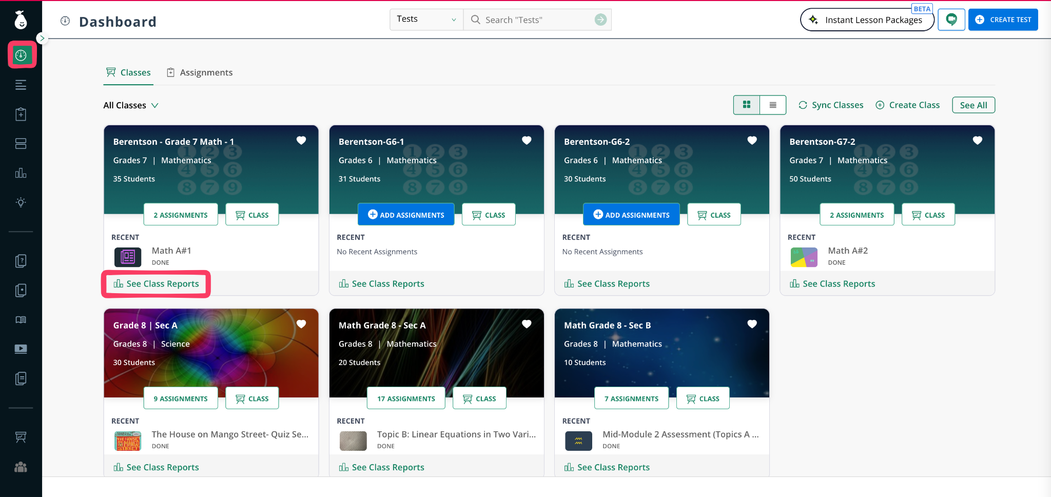 The Class Profile Report, showing the class header, filters, and Pear AI summary.
