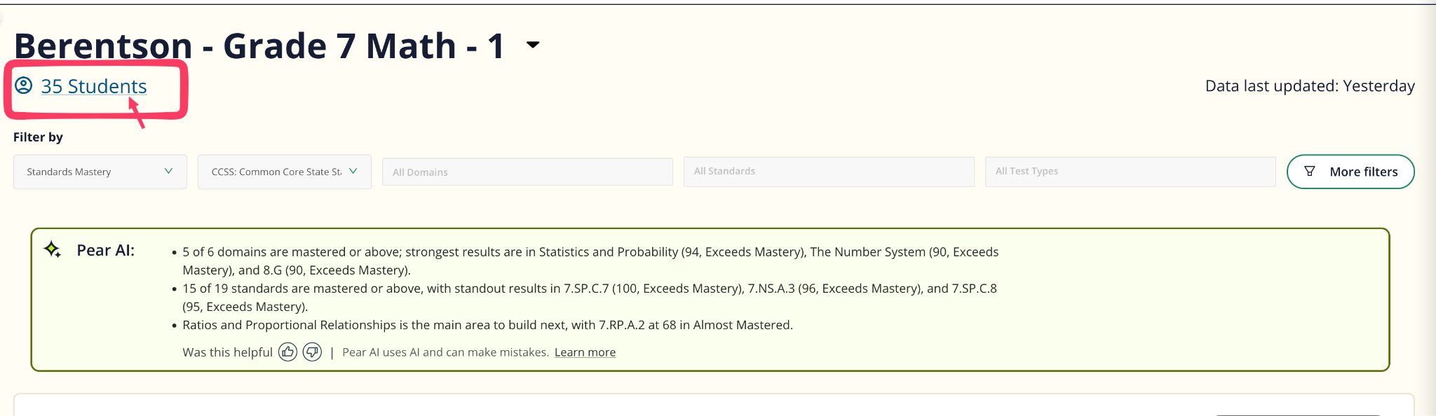 The student count link next to the class name.