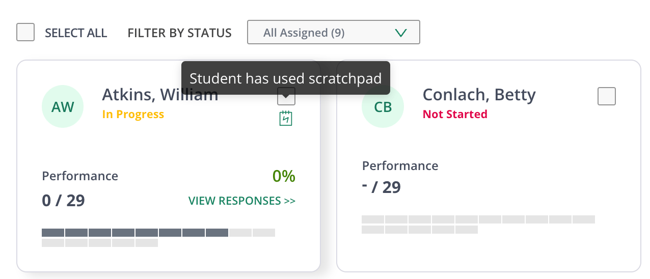 Live Class Board with Scratchpad button highlighted below a student's checkbox.
