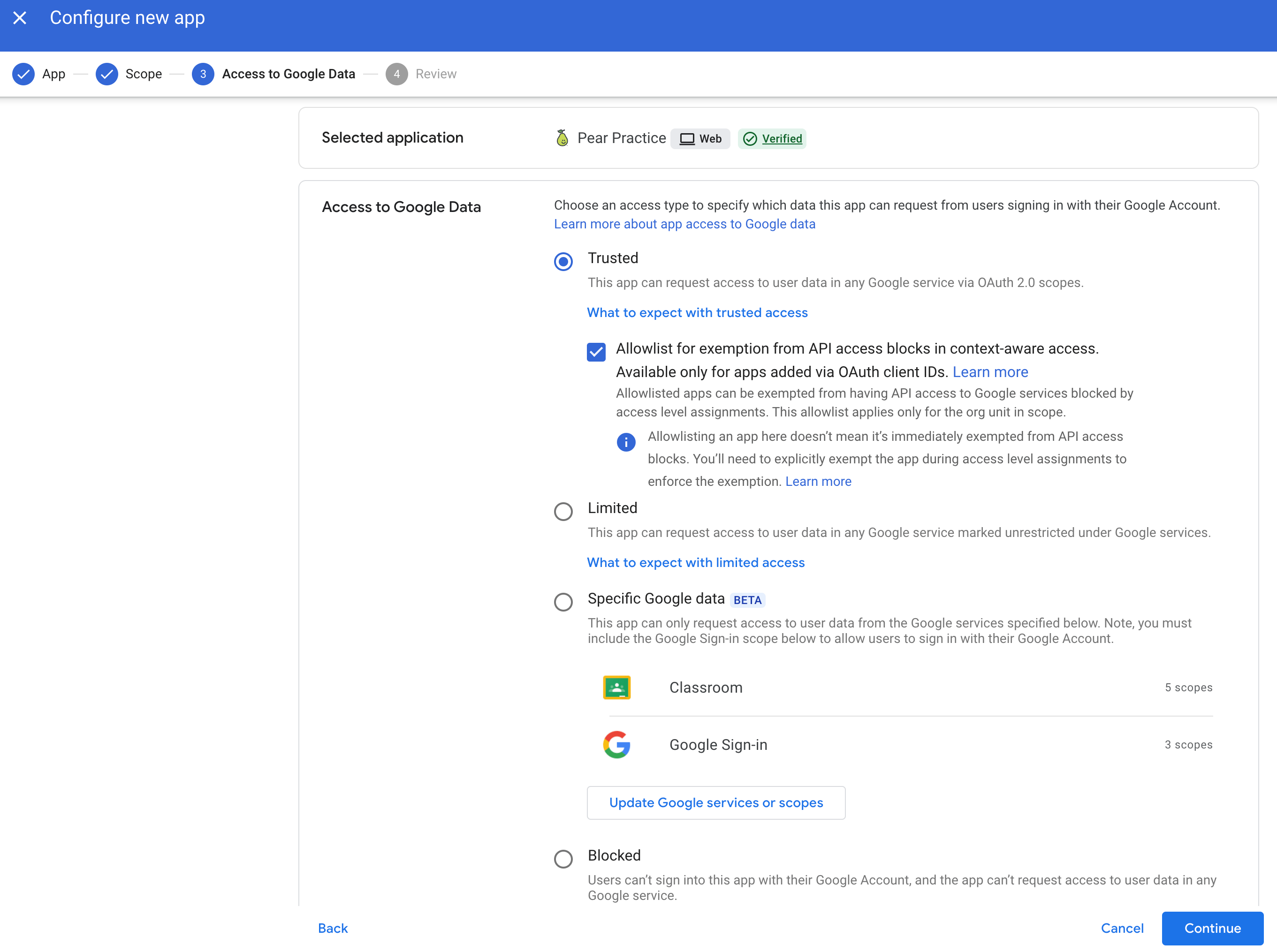 Trust Pear Practice as a third-party app.
