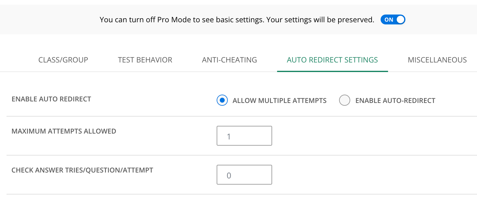 A view of the Auto-Redirect screen.
