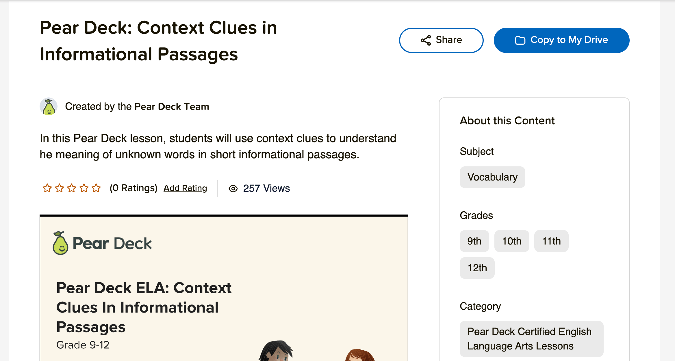 District Library deck page, Copy to Drive button