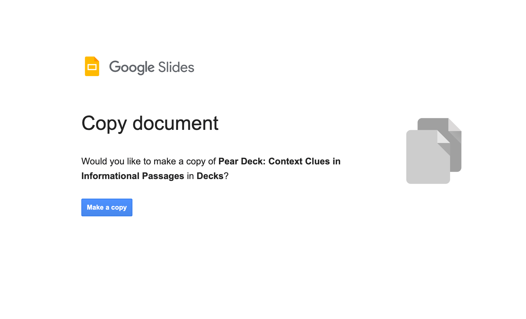 Google Make a Copy screen