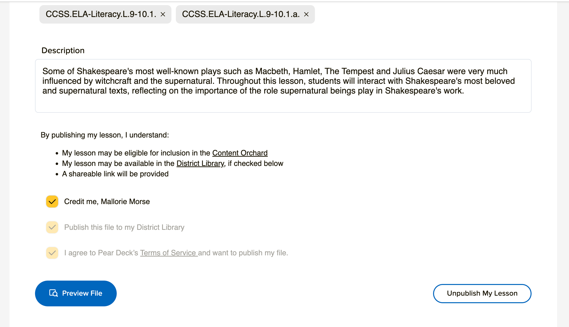 Edit lesson page, preview file button