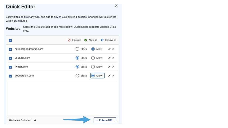 GoGuardian Admin Quick Editor with URL entry and Block and Allow controls