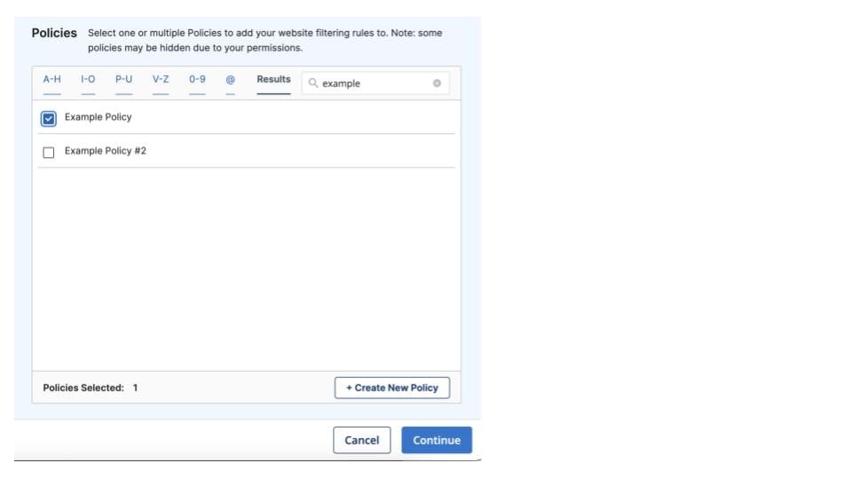 GoGuardian Admin Quick Editor policy selection page with multiple policies available