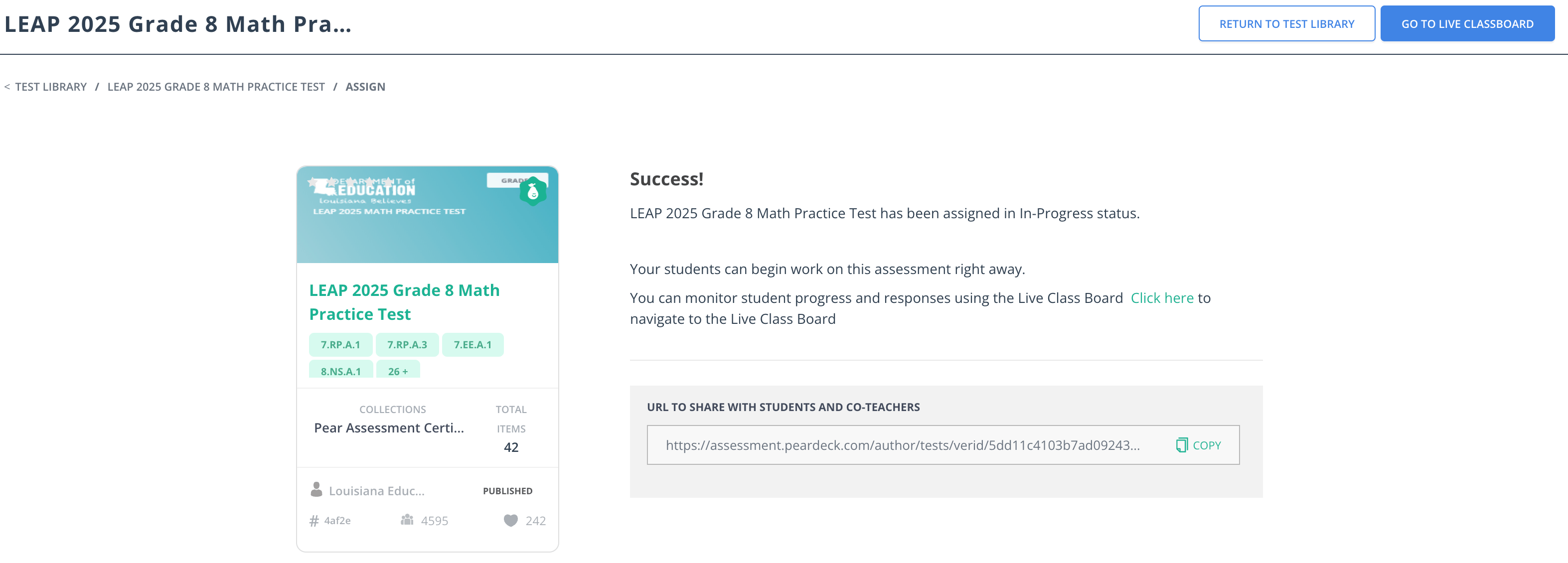 A view of the "Success" screen.