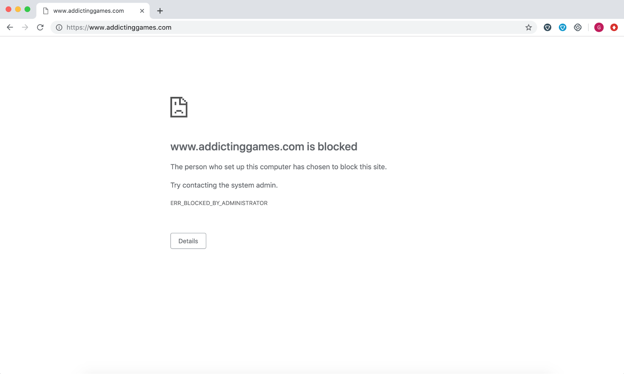 "ERRBLOCKEDBYADMINISTRATOR" message for website blocked by Google Admin Console policy