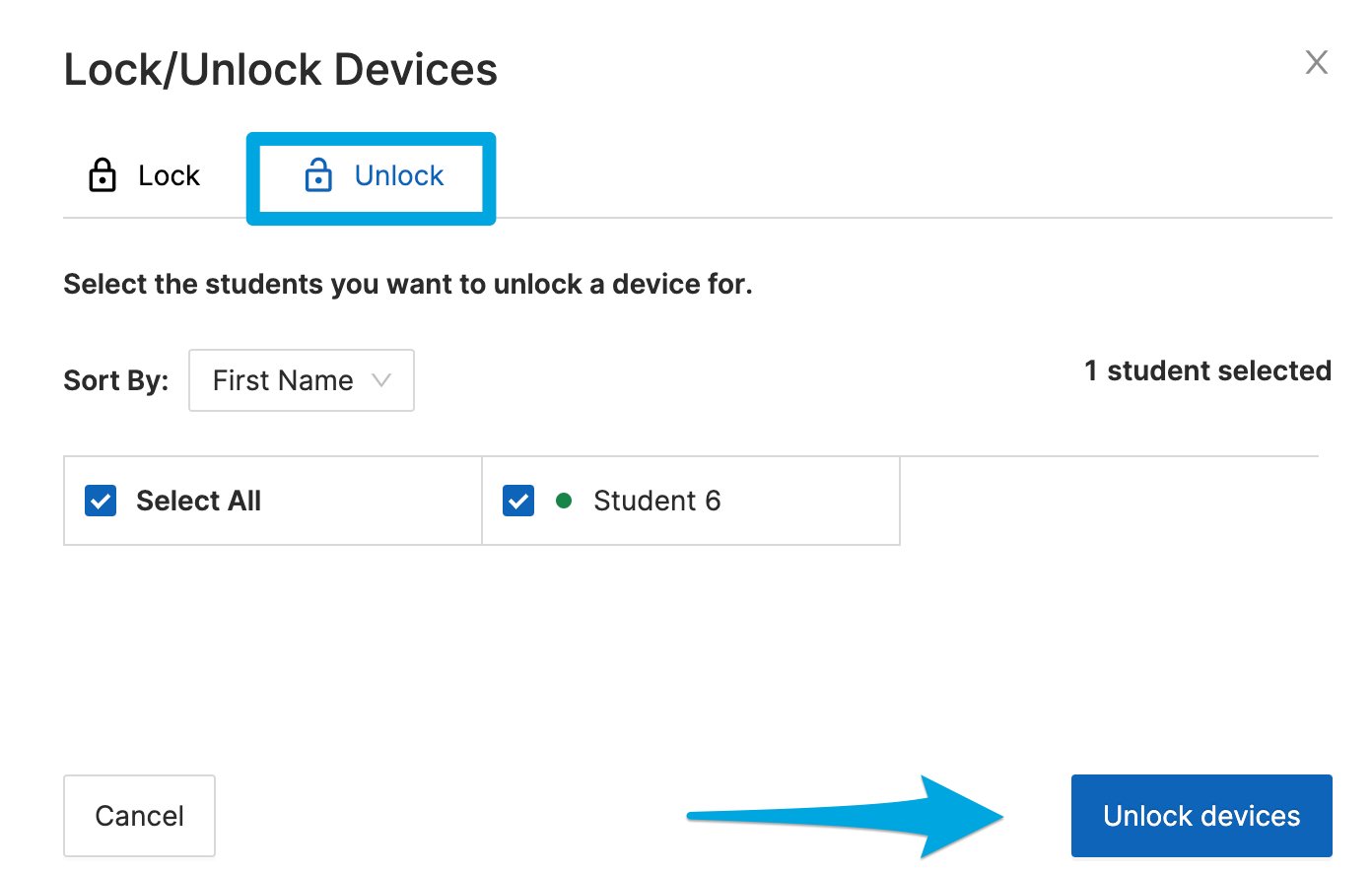 Click Unlock, then confirm by clicking Unlock devices.