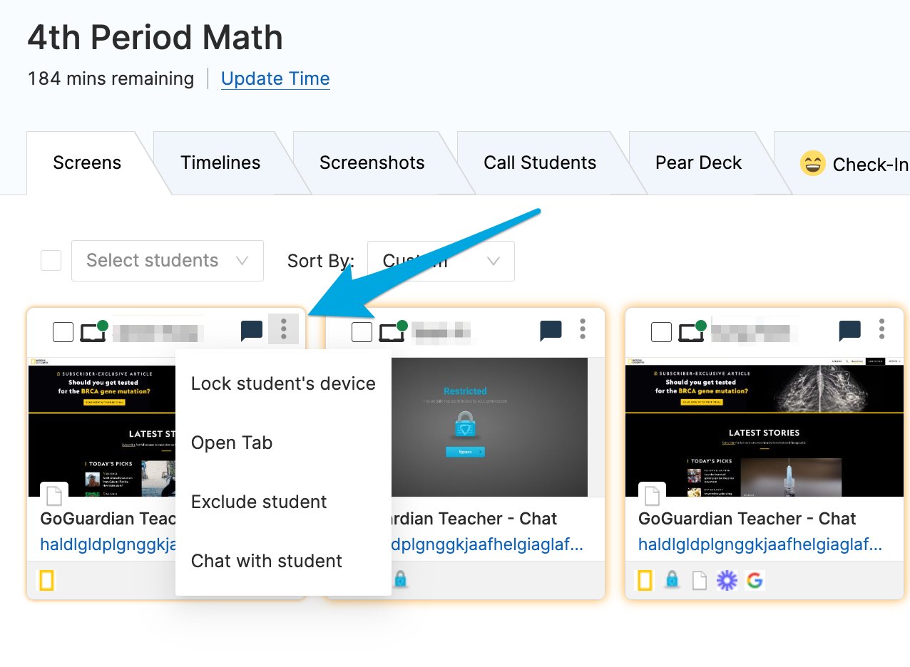 Invidiual commands accessible through Student tile