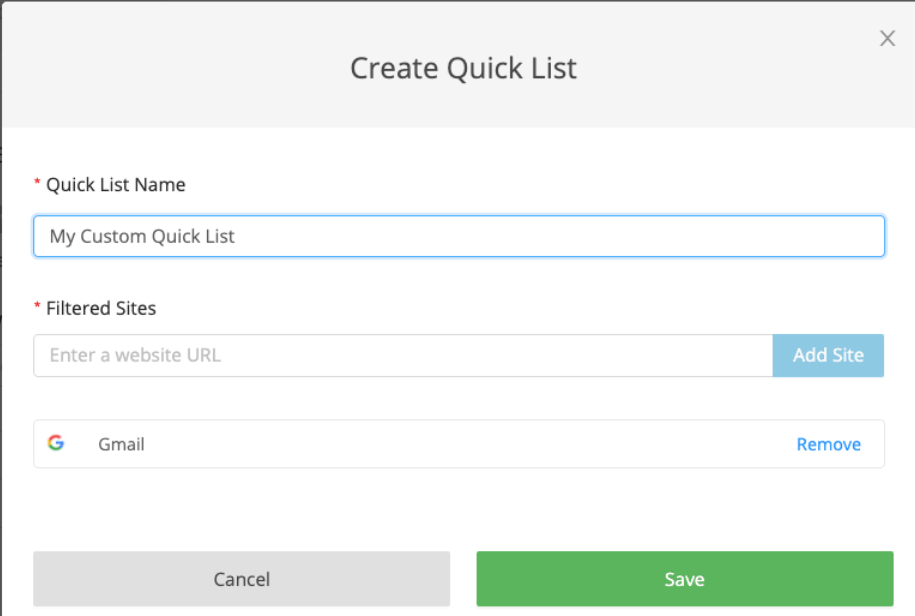 Custom Quick List interface