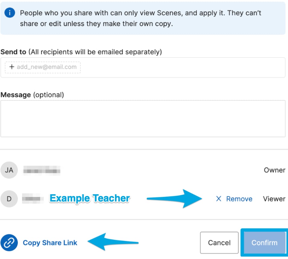 Add a teacher's email address under "Send to" and include an option message. You can also copy the share link to…