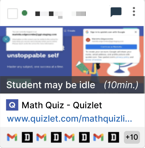 "Student may be idle" message displayed on a students class tile demonstrating the idle detect feature