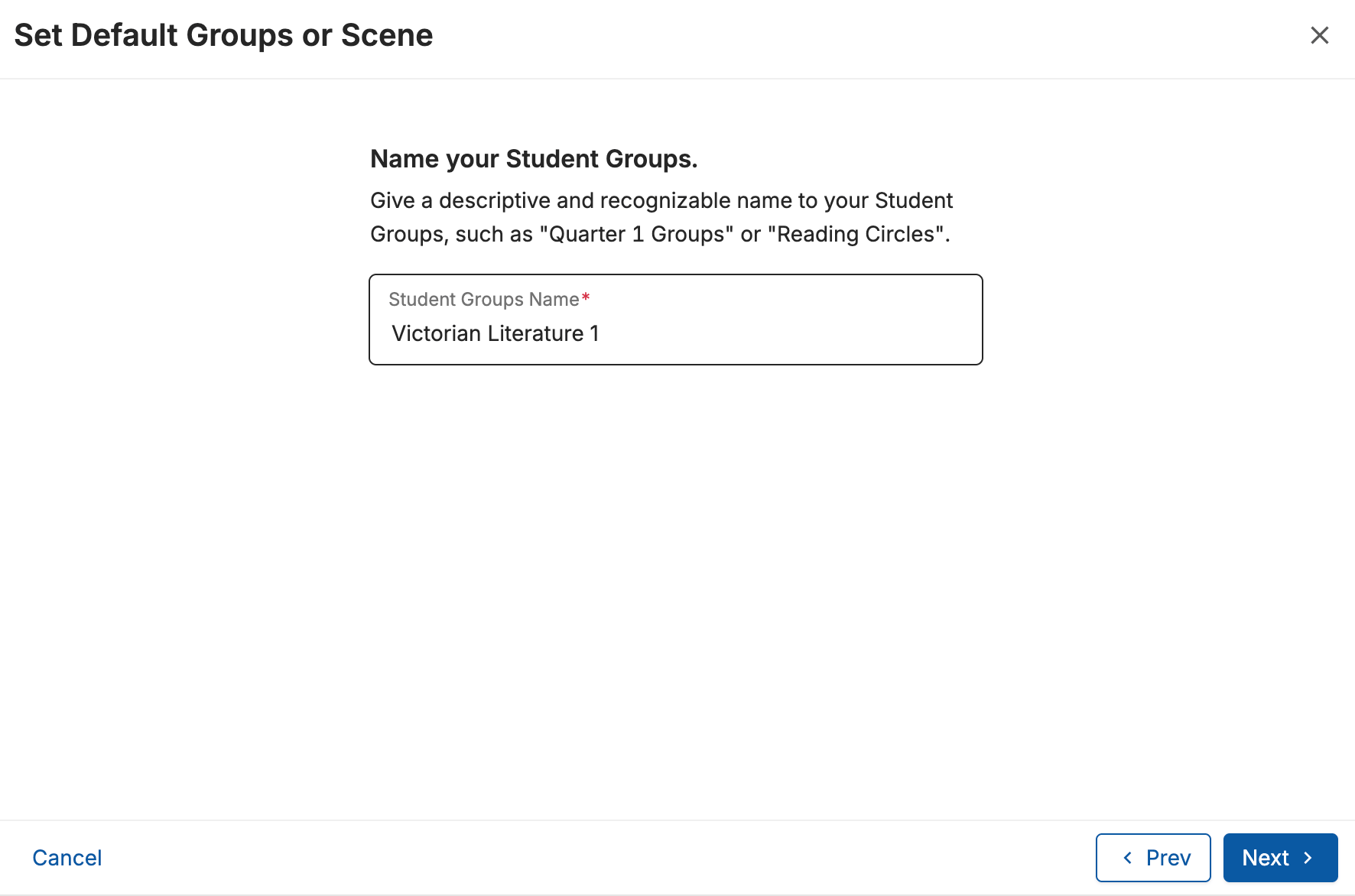 The 'Name your Student Groups' field with a sample group name entered